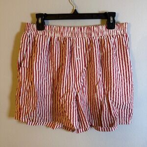 HG Red White Striped Elastic Waist Shorts XL Women Relaxed‎ Fit Pockets Rayon